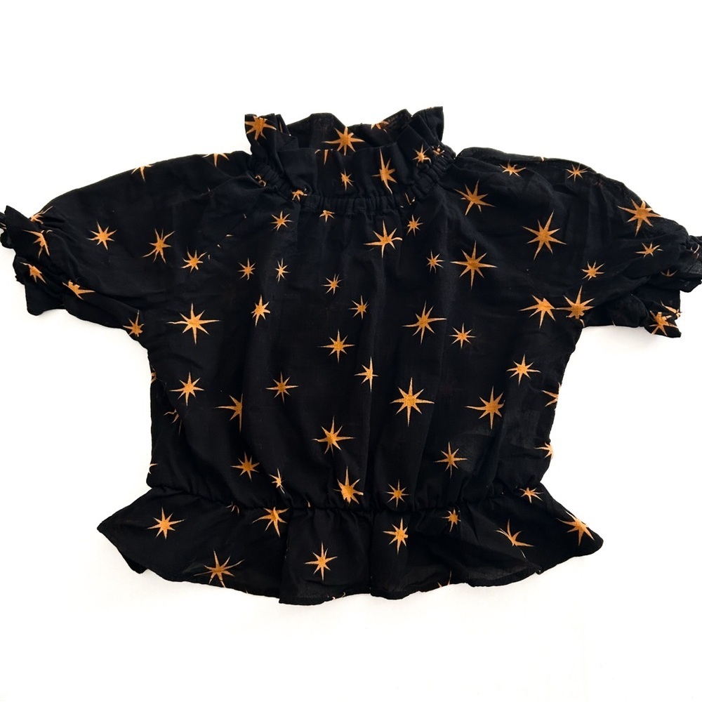 Mini Rodini Stars Ruffle Woven Dress Black Sz 1.5-3 years celestial